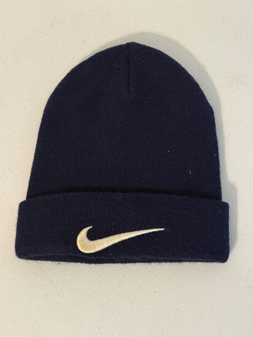 Nike Reversible Beanie Navy Blue White Big Swoosh Knit Hat Cap Vintage 90s Y2K